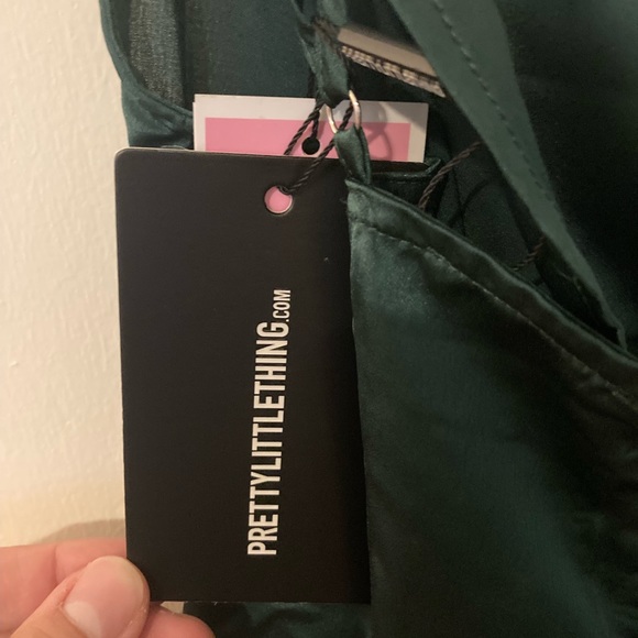 NWT Petite emerald green strappy satin cowl midi dress pretty little thing PLT - Picture 9 of 10